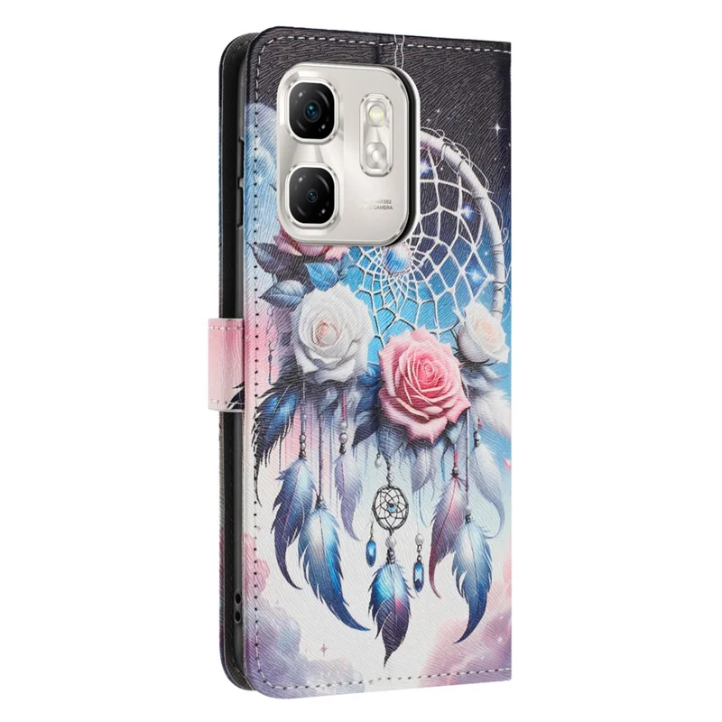 YX-2501 Leather Case For Infinix Hot 50i 4G  /  Smart 9 HD 4G  /  Smart 9 4G Pattern Printing Wallet Phone Cover with Lanyard - Flower Wind Chime