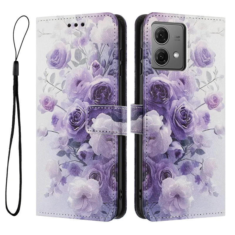Capa YX-2501 para Motorola Edge 40 Neo 5G com Estampa de Carteira em Couro PU com Alça Transversal - Rosa Floral