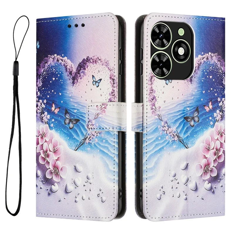 YX-2501 Pattern Printing Leather Phone Case For TECNO Spark Go 2024 4G  /  Spark 20  /  20C  /  Pop 8  /  Infinix Smart 8 4G  /  Hot 40i - Heart Butterfly