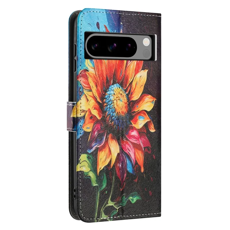 YX-2501 For Google Pixel 8 Pro Case Pattern Printing PU Leather Wallet Phone Cover with Lanyard - Sunflower