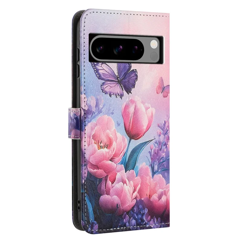 YX-2501 For Google Pixel 8 Pro Case Pattern Printing PU Leather Wallet Phone Cover with Lanyard - Pink Flower Butterfly