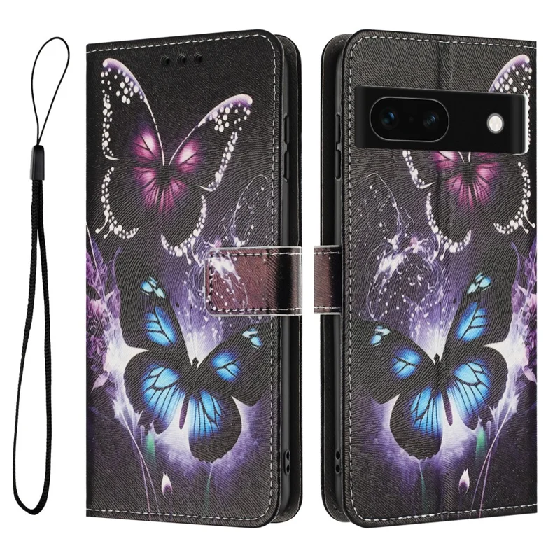 YX-2501 per Google Pixel 8a Cover con Stampa di Pattern in Pelle PU Portafoglio con Laccio - Due Farfalle