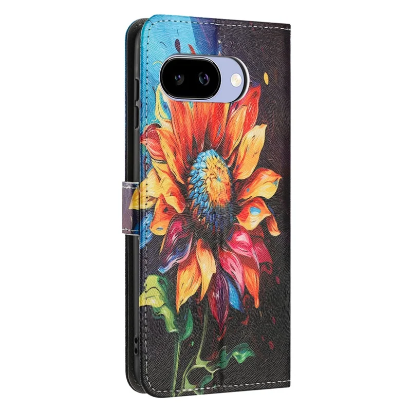 YX-2501 For Google Pixel 9a Case Pattern Printing PU Leather Wallet Phone Cover with Lanyard - Sunflower