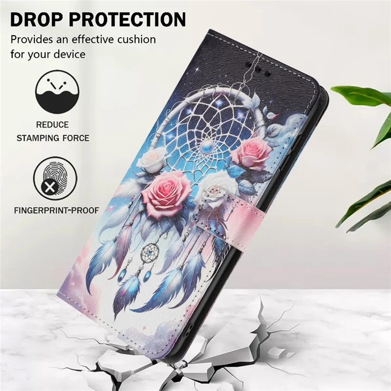 YX-2501 Pour Nokia C32 (TA-1534) Étui à Motif Imprimé en Cuir PU avec Portefeuille et Lanière - Carillon de Fleurs