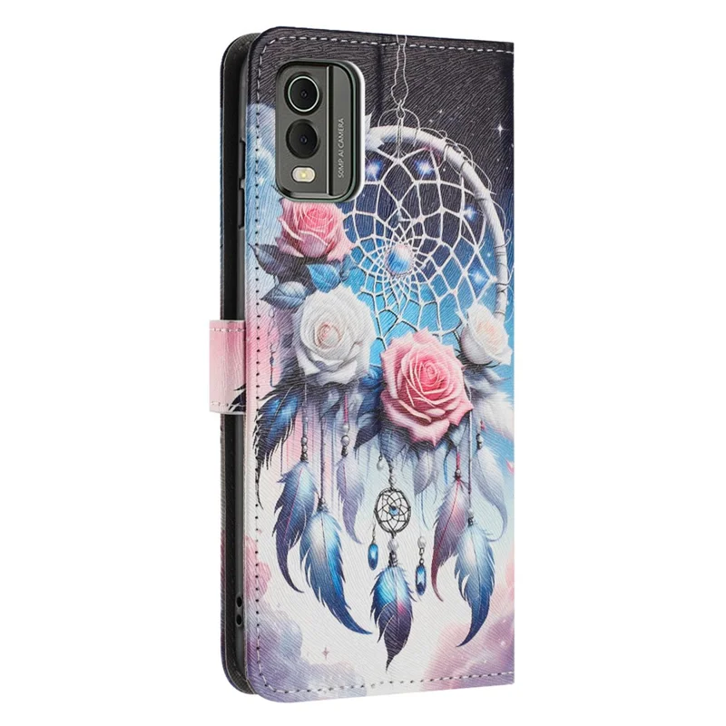 YX-2501 Pour Nokia C32 (TA-1534) Étui à Motif Imprimé en Cuir PU avec Portefeuille et Lanière - Carillon de Fleurs
