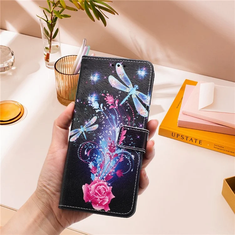 YX-2501 Für Sony Xperia 10 VI Hülle Muster Bedrucken Pu-Leder Brieftasche Handyhülle mit Schlüsselband - Libelle