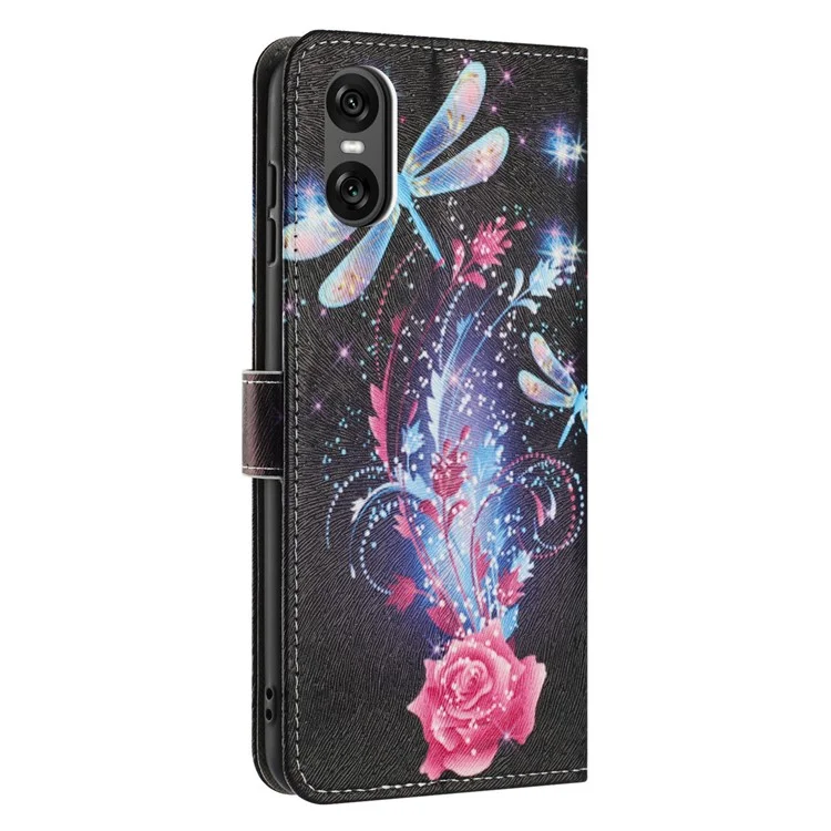 YX-2501 Für Sony Xperia 10 VI Hülle Muster Bedrucken Pu-Leder Brieftasche Handyhülle mit Schlüsselband - Libelle