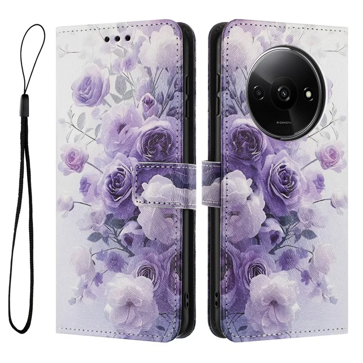 YX-2501 Lederhülle für Xiaomi Redmi A3 4G / A3x 4G / Poco C61 4G mit Musterprägung Geldbörsen-Handyhülle mit Umhängeband - Lila Rose