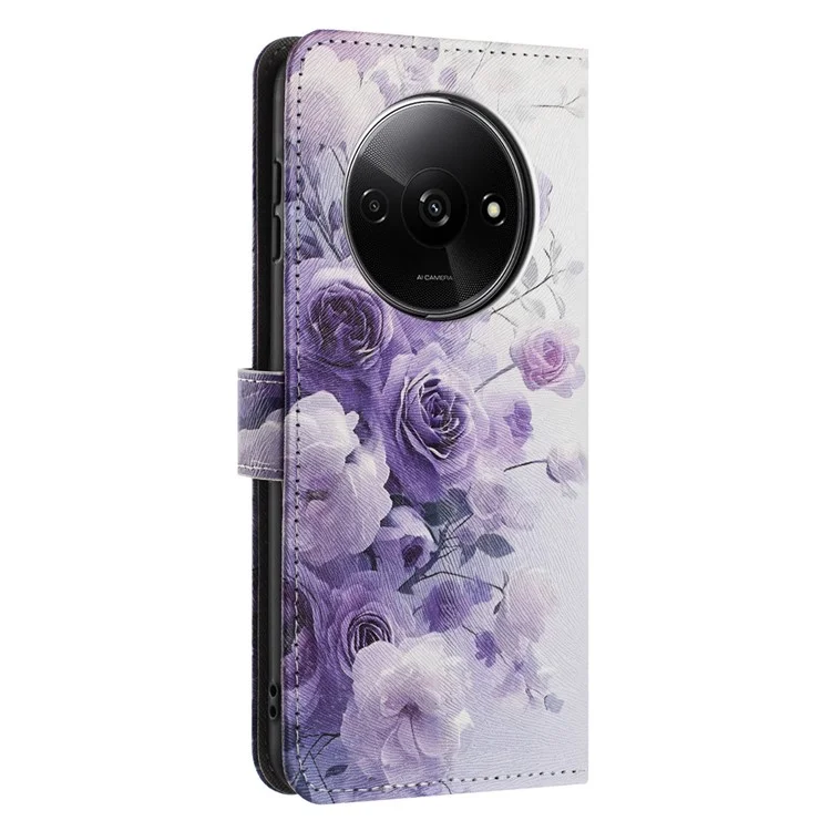 YX-2501 Lederhülle für Xiaomi Redmi A3 4G / A3x 4G / Poco C61 4G mit Musterprägung Geldbörsen-Handyhülle mit Umhängeband - Lila Rose
