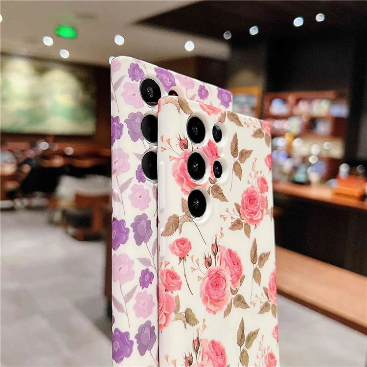 Per Samsung Galaxy S22 Ultra 5G Flower Pattern TPU Telefono Stampato Back Case Anti-scratch Cover Con Cordino - B