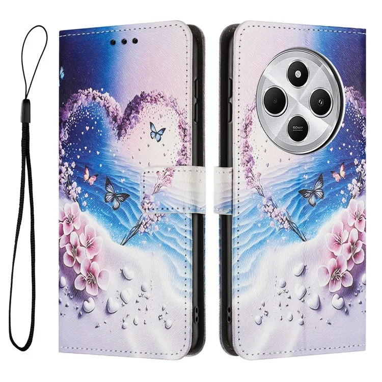YX-2501 Pattern Printing Leather Phone Case with Lanyard For Xiaomi Redmi 14C 4G  /  14R 5G  /  A4 5G  /  A3 Pro 4G  /  Poco C75 4G - Heart Butterfly