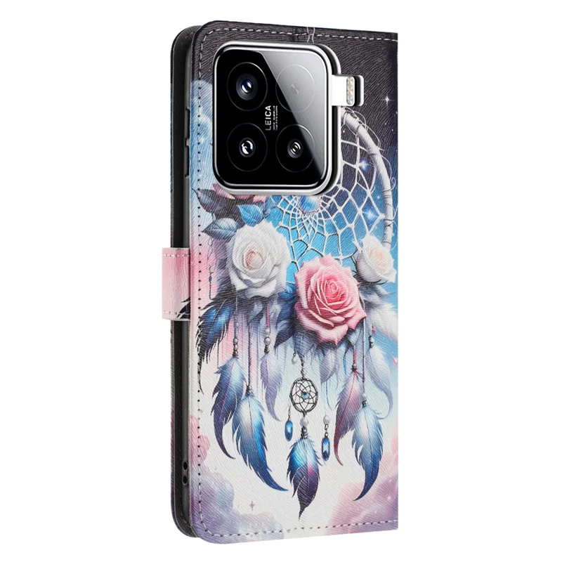 YX-2501 For Xiaomi 15 Case Pattern Printing PU Leather Wallet Phone Cover with Lanyard - Flower Wind Chime