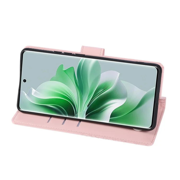 Capa para Oppo Reno11 5G (Global) com Flor de Rosa em Couro PU, Carteira para Telefone com 3 Compartimentos para Cartões - Ouro Rosa