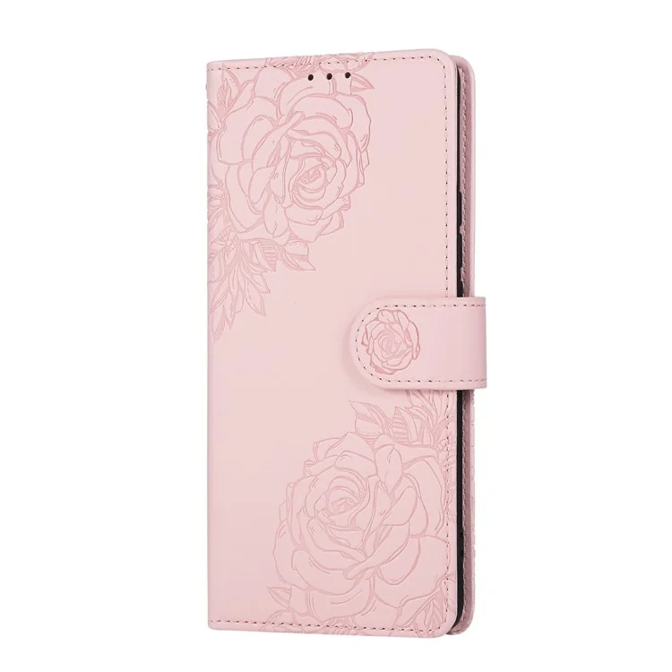 Capa para Oppo Reno11 5G (Global) com Flor de Rosa em Couro PU, Carteira para Telefone com 3 Compartimentos para Cartões - Ouro Rosa
