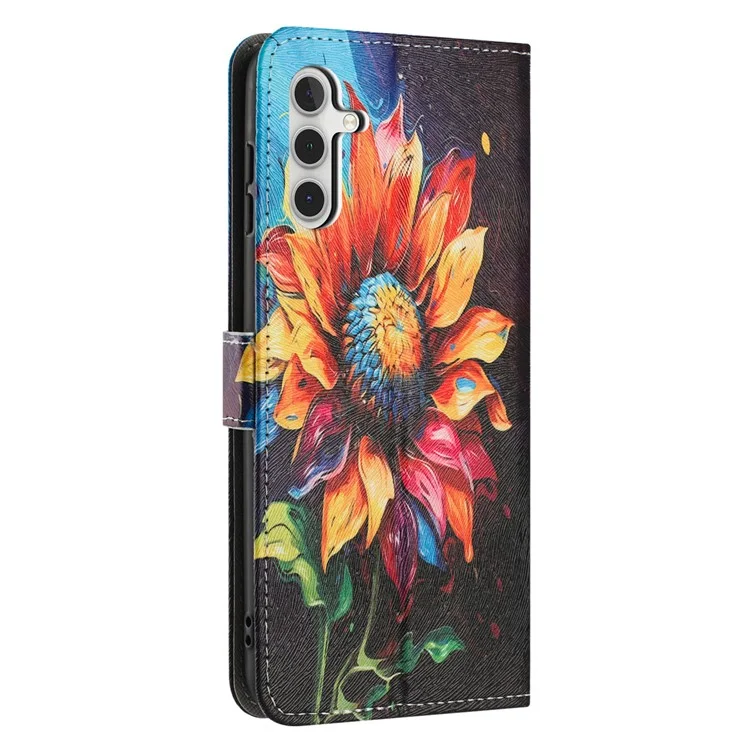YX-2501 Étui en cuir pour Samsung Galaxy A26 5G / A16 5G / 4G avec motif imprimé, étui portefeuille pour téléphone avec lanière - Tournesol