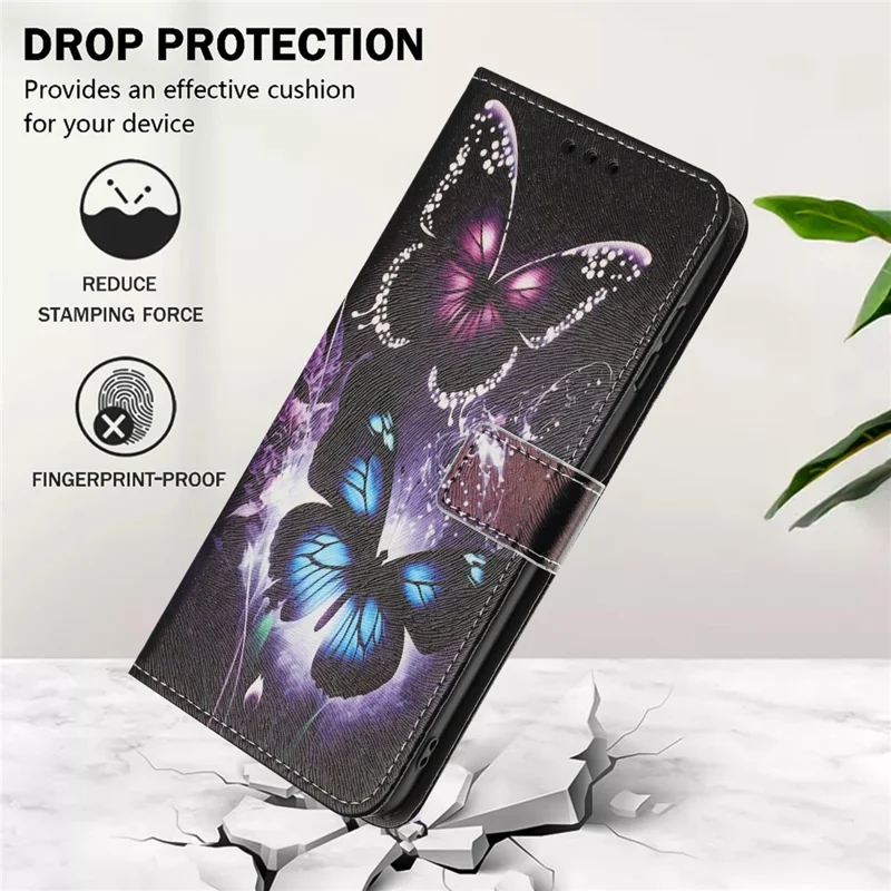YX-2501 Leather Case For Samsung Galaxy A18 5G / A18 4G / A17 5G / A17 4G / A26 5G / A16 5G / A16 4G Pattern Printing Wallet Phone Cover with Lanyard - Two Butterflies