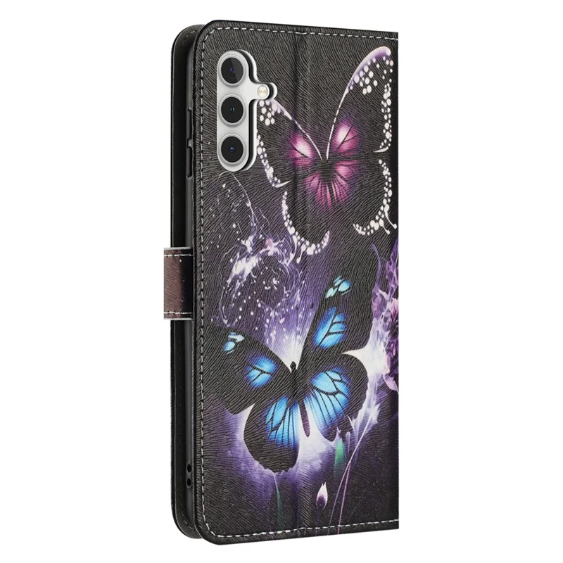 YX-2501 Leather Case For Samsung Galaxy A18 5G / A18 4G / A17 5G / A17 4G / A26 5G / A16 5G / A16 4G Pattern Printing Wallet Phone Cover with Lanyard - Two Butterflies