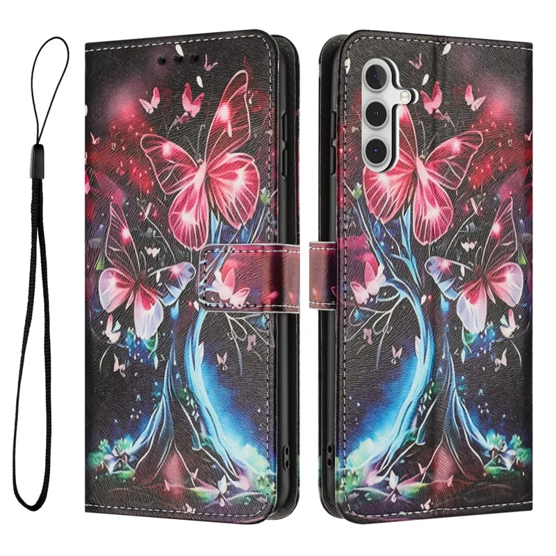 YX-2501 For Samsung Galaxy A25 5G (Global) (161.0mm) Case Pattern Printing PU Leather Wallet Phone Cover with Lanyard - Butterfly Tree