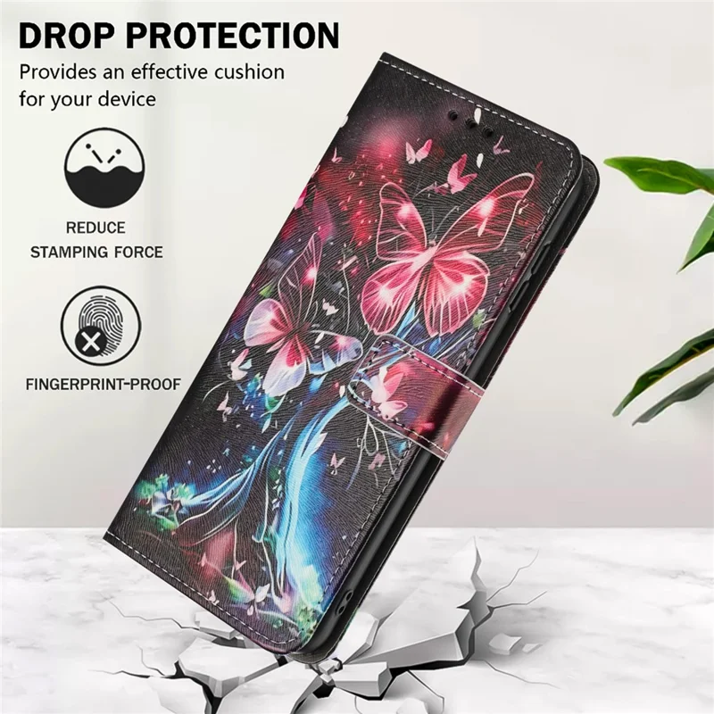 YX-2501 For Samsung Galaxy A25 5G (Global) (161.0mm) Case Pattern Printing PU Leather Wallet Phone Cover with Lanyard - Butterfly Tree
