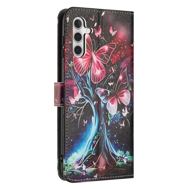 YX-2501 For Samsung Galaxy A25 5G (Global) (161.0mm) Case Pattern Printing PU Leather Wallet Phone Cover with Lanyard - Butterfly Tree