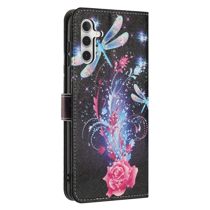 YX-2501 For Samsung Galaxy A35 5G Case Pattern Printing PU Leather Wallet Phone Cover with Lanyard - Dragonfly