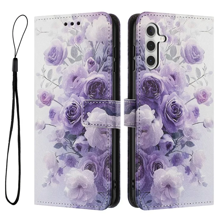 YX-2501 Hülle für Samsung Galaxy A54 5G Muster Druck PU Leder Geldbörse Handyhülle mit Schlüsselband - Lila Rose