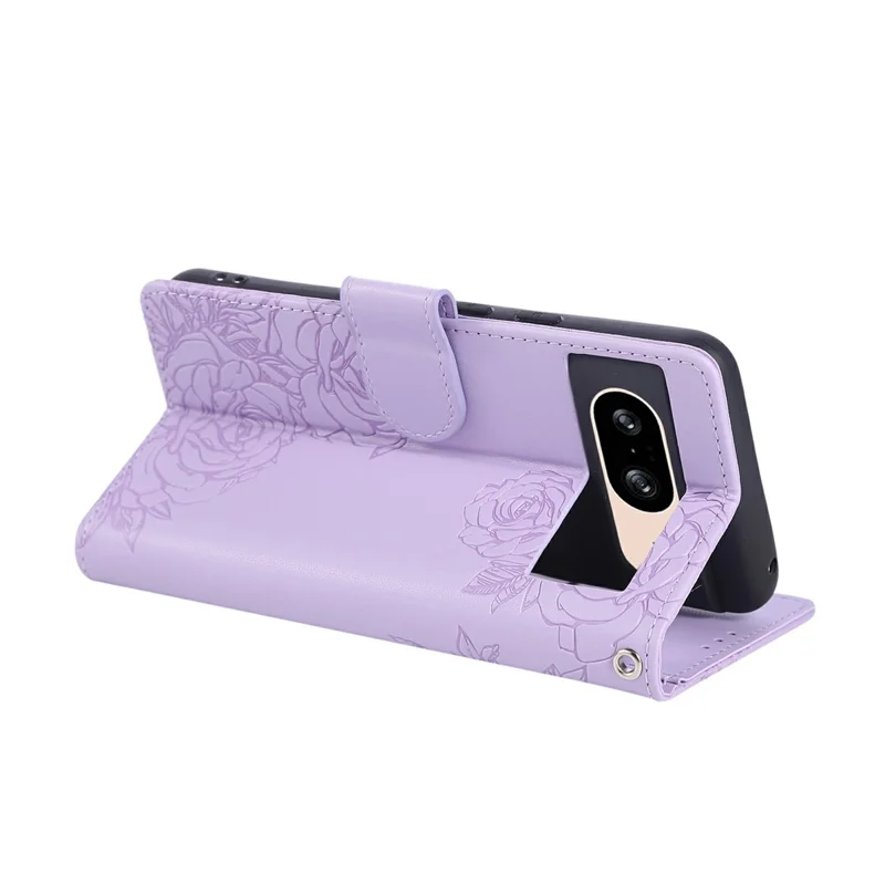 For Google Pixel 8 Case Rose Flower PU Leather Wallet Phone Cover with 3 Card Slots - Light Purple