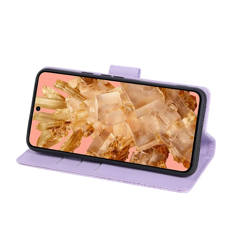 For Google Pixel 8 Case Rose Flower PU Leather Wallet Phone Cover with 3 Card Slots - Light Purple