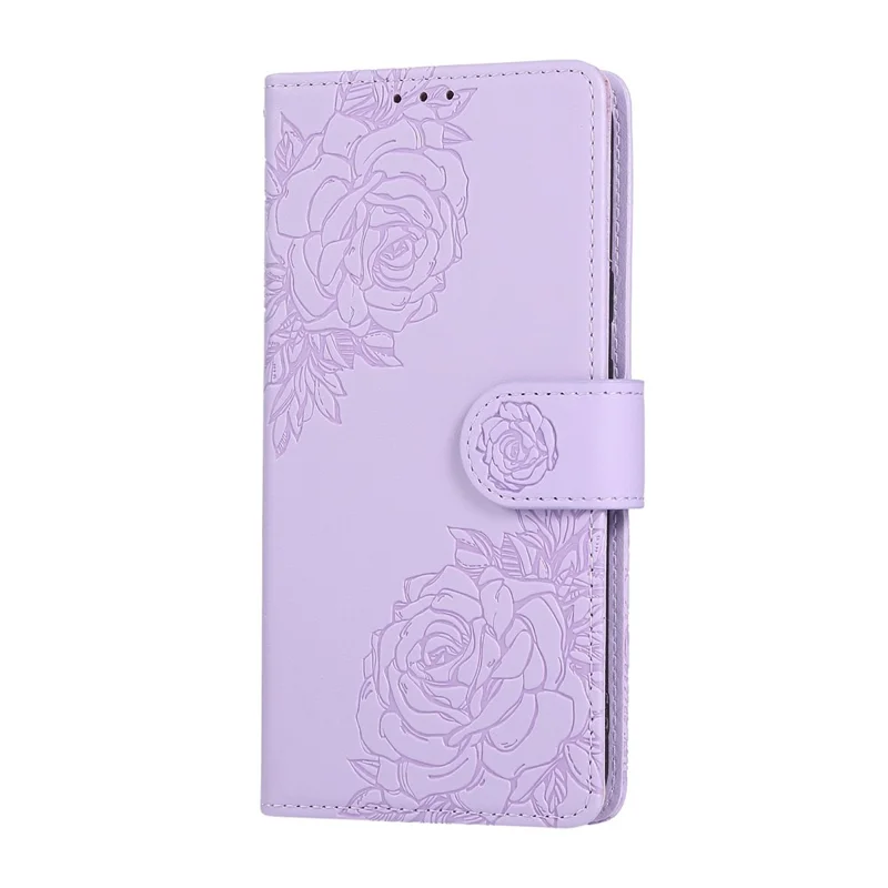 For Google Pixel 8 Case Rose Flower PU Leather Wallet Phone Cover with 3 Card Slots - Light Purple