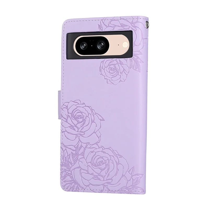 For Google Pixel 8 Case Rose Flower PU Leather Wallet Phone Cover with 3 Card Slots - Light Purple