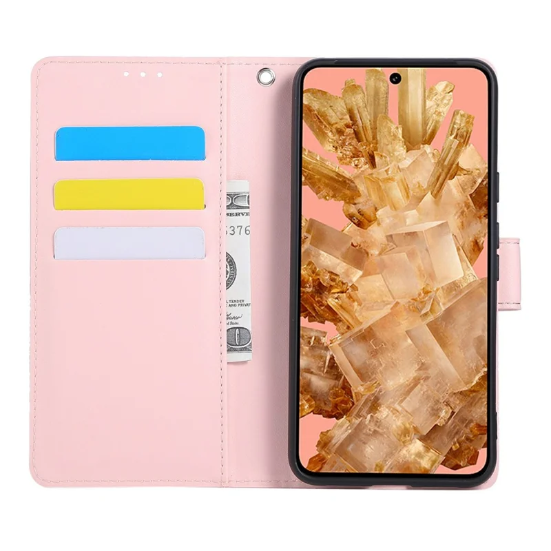For Google Pixel 8 Case Rose Flower PU Leather Wallet Phone Cover with 3 Card Slots - Rose Gold