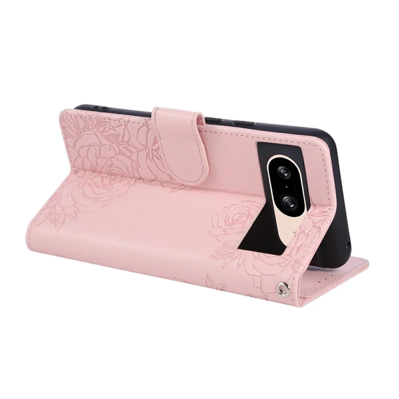 For Google Pixel 8 Case Rose Flower PU Leather Wallet Phone Cover with 3 Card Slots - Rose Gold