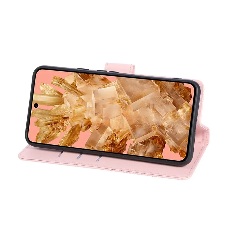 For Google Pixel 8 Case Rose Flower PU Leather Wallet Phone Cover with 3 Card Slots - Rose Gold