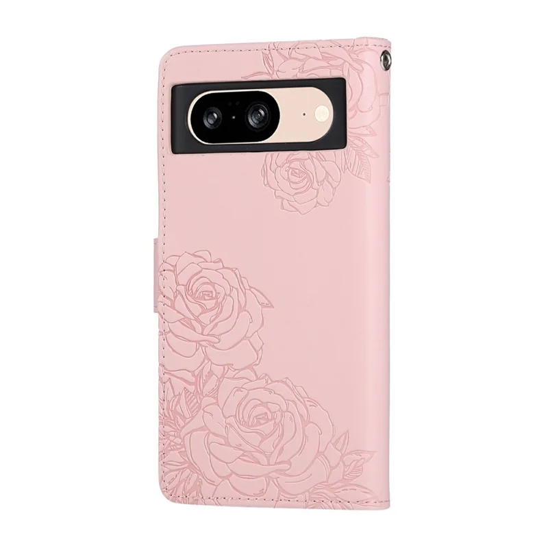 For Google Pixel 8 Case Rose Flower PU Leather Wallet Phone Cover with 3 Card Slots - Rose Gold