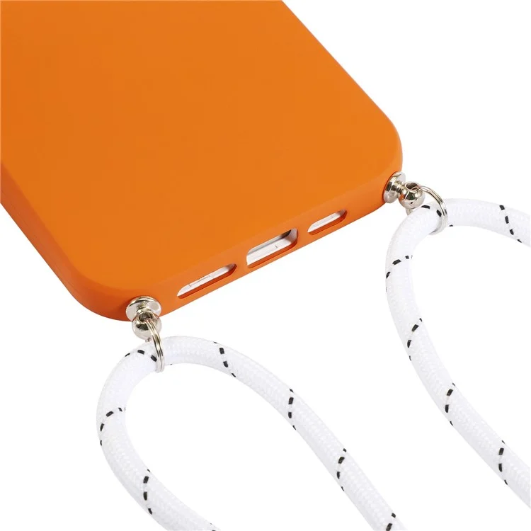 Для Iphone 14 Pro 3-в-1 Рамка PC Crame + Lens Cring + TPU Back Case Mobile Phonle Anti-drop Защитный Крышка с Длинным Lanyard - Апельсин