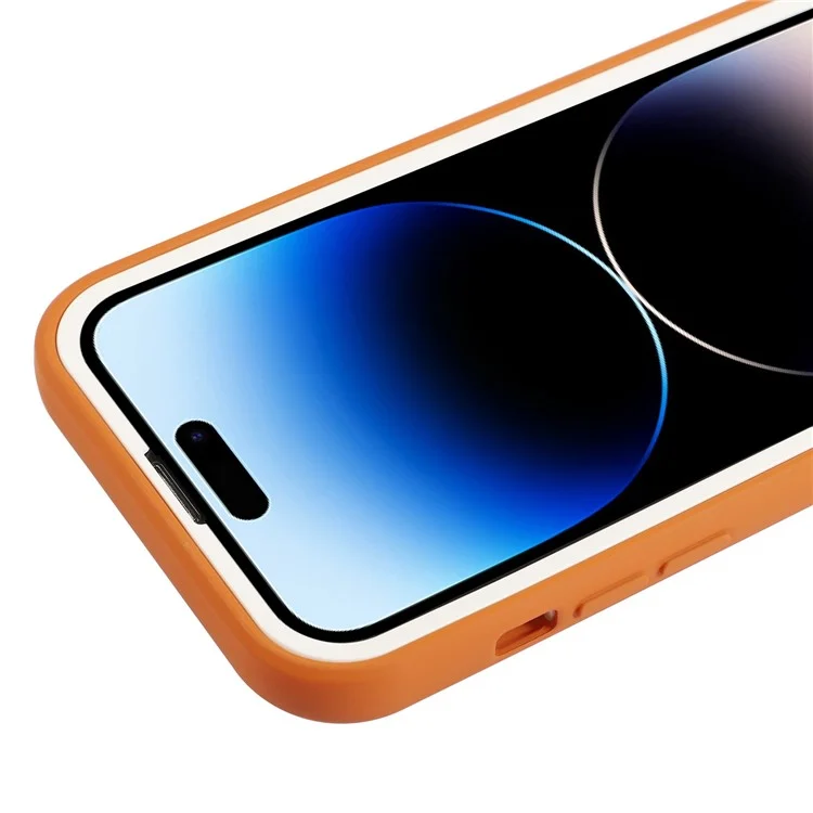 Для Iphone 14 Pro 3-в-1 Рамка PC Crame + Lens Cring + TPU Back Case Mobile Phonle Anti-drop Защитный Крышка с Длинным Lanyard - Апельсин