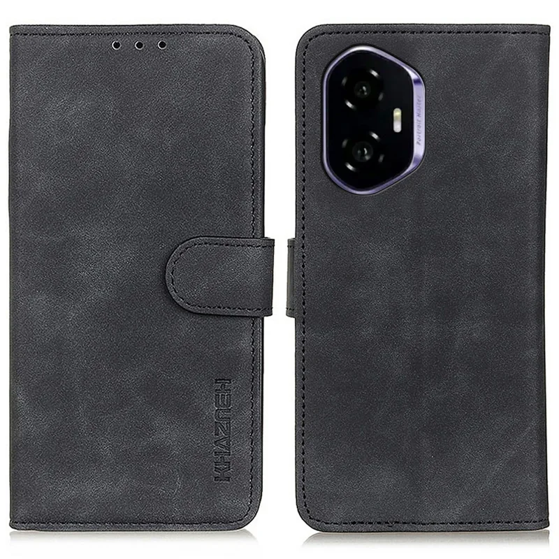 KHAZNEH For Honor 400 5G (Global) Case PU Leather Retro Texture Phone Cover - Black