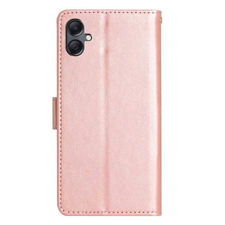 For Samsung Galaxy A25e Leather Wallet Case Butterfly Flower Imprinted Phone Cover with Strap - Rose Gold