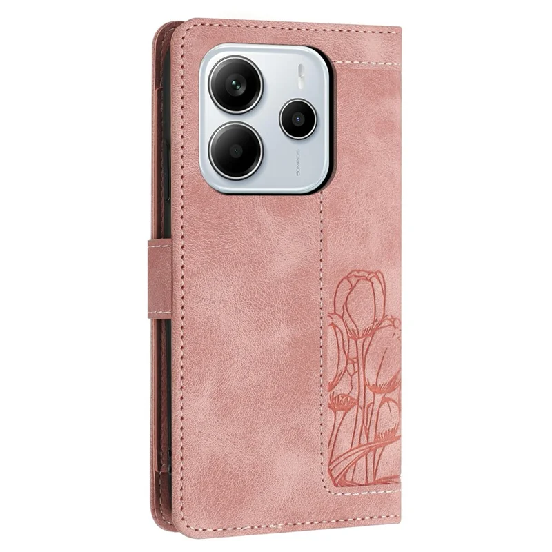 For Xiaomi Redmi Note 14 4G (164.84mm) Case Tulip Leather Phone Cover with 5 Card Slots Wallet - Pink