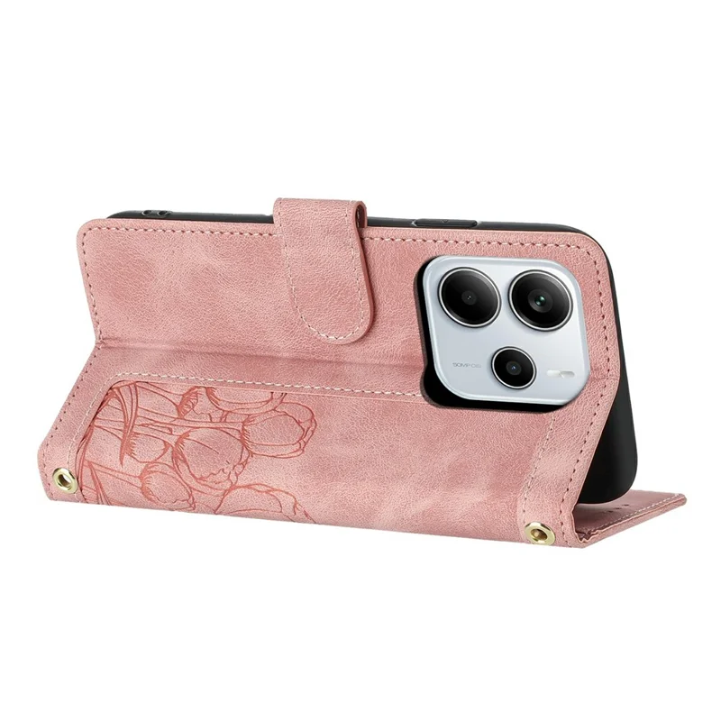 For Xiaomi Redmi Note 14 4G (164.84mm) Case Tulip Leather Phone Cover with 5 Card Slots Wallet - Pink