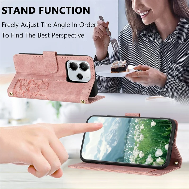 For Xiaomi Redmi Note 14 4G (164.84mm) Case Tulip Leather Phone Cover with 5 Card Slots Wallet - Pink
