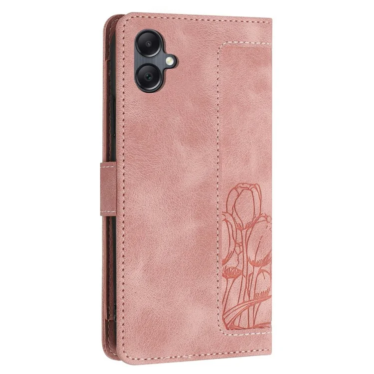 For Samsung Galaxy A25e Case Tulip Leather Phone Cover with 5 Card Slots Wallet - Pink