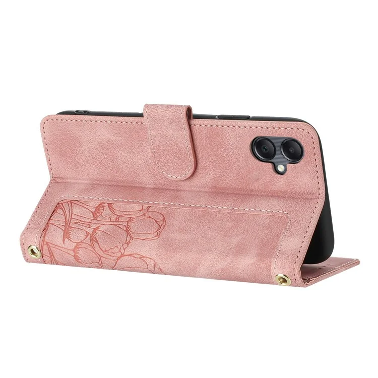 For Samsung Galaxy A25e Case Tulip Leather Phone Cover with 5 Card Slots Wallet - Pink