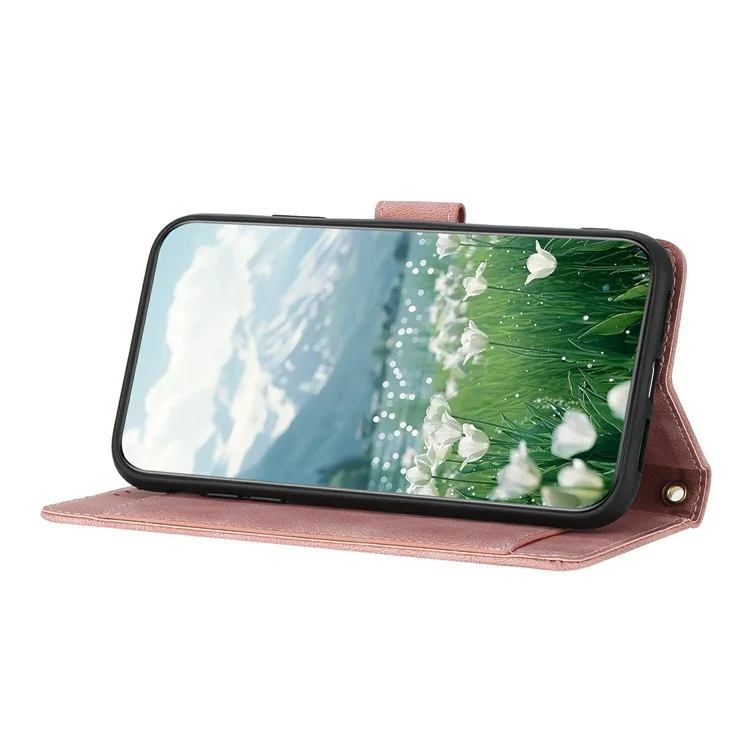For Samsung Galaxy A25e Case Tulip Leather Phone Cover with 5 Card Slots Wallet - Pink