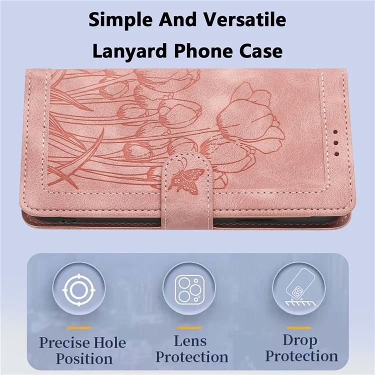 For Samsung Galaxy A25e Case Tulip Leather Phone Cover with 5 Card Slots Wallet - Pink