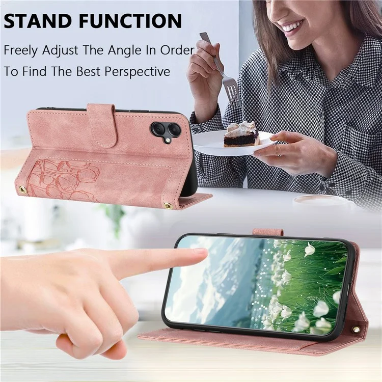 For Samsung Galaxy A25e Case Tulip Leather Phone Cover with 5 Card Slots Wallet - Pink