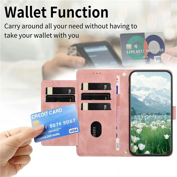 For Samsung Galaxy A25e Case Tulip Leather Phone Cover with 5 Card Slots Wallet - Pink