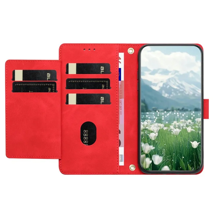 For Samsung Galaxy A25e Case Tulip Leather Phone Cover with 5 Card Slots Wallet - Red