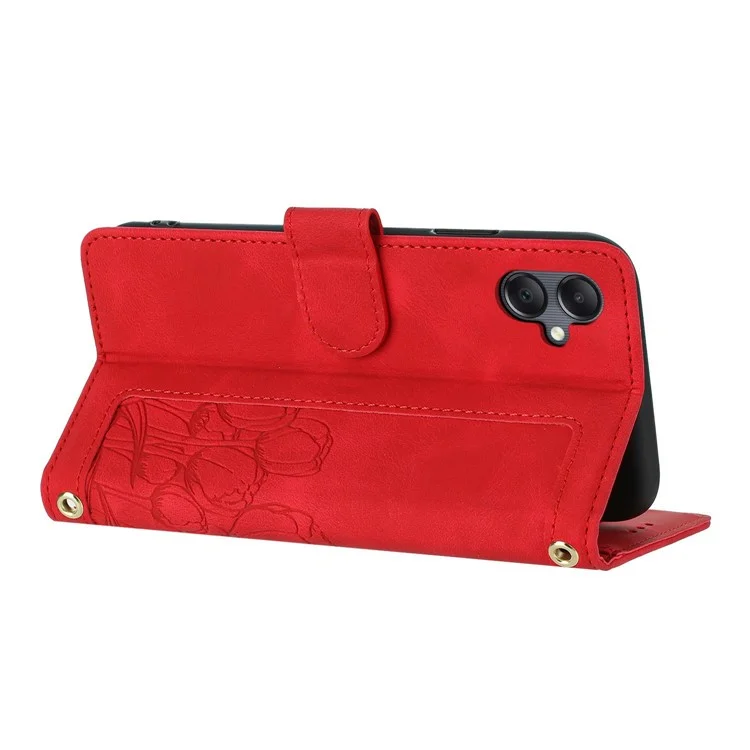 For Samsung Galaxy A25e Case Tulip Leather Phone Cover with 5 Card Slots Wallet - Red