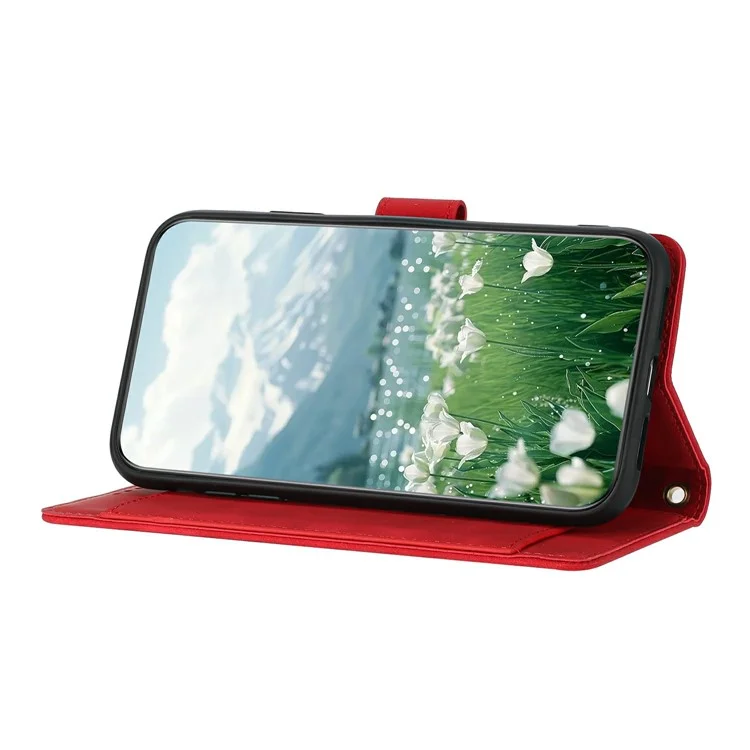 For Samsung Galaxy A25e Case Tulip Leather Phone Cover with 5 Card Slots Wallet - Red